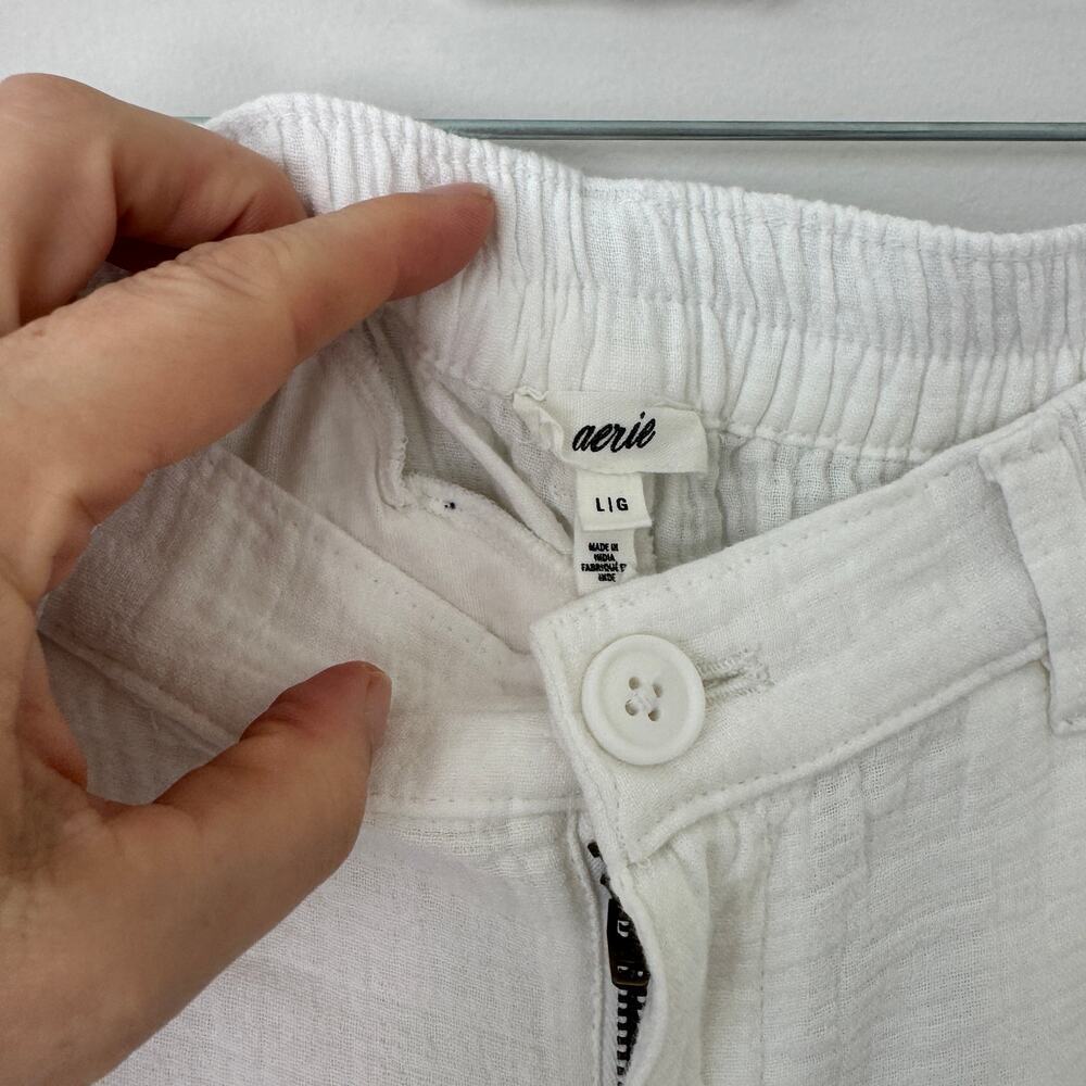 Aerie Women's White Daybreak Trouser Wide Leg Cotton Large NEW - Picture 3 of 12